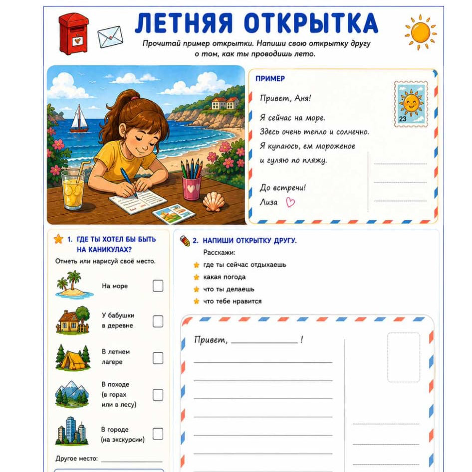 Летняя рабочая тетрадь для детей