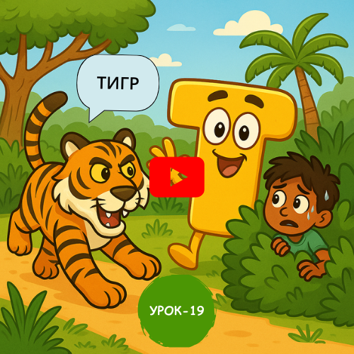 Tiger and boy in jungle - Learn to read and write Russian online
