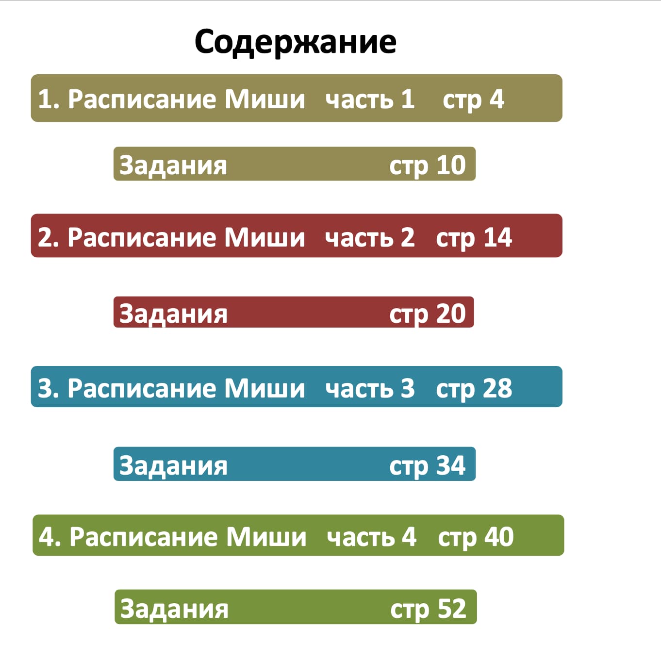 Table of contents with Russian text on a white background