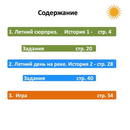 Text-based content outline with colored labels on a white background