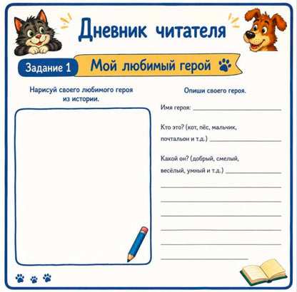 Дядя Федор, пес и кот. Дневник читателя, задания, текст  (средний уровень B1)