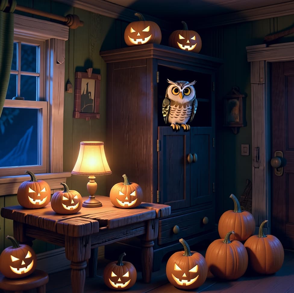 Halloween-themed room with jack-o&