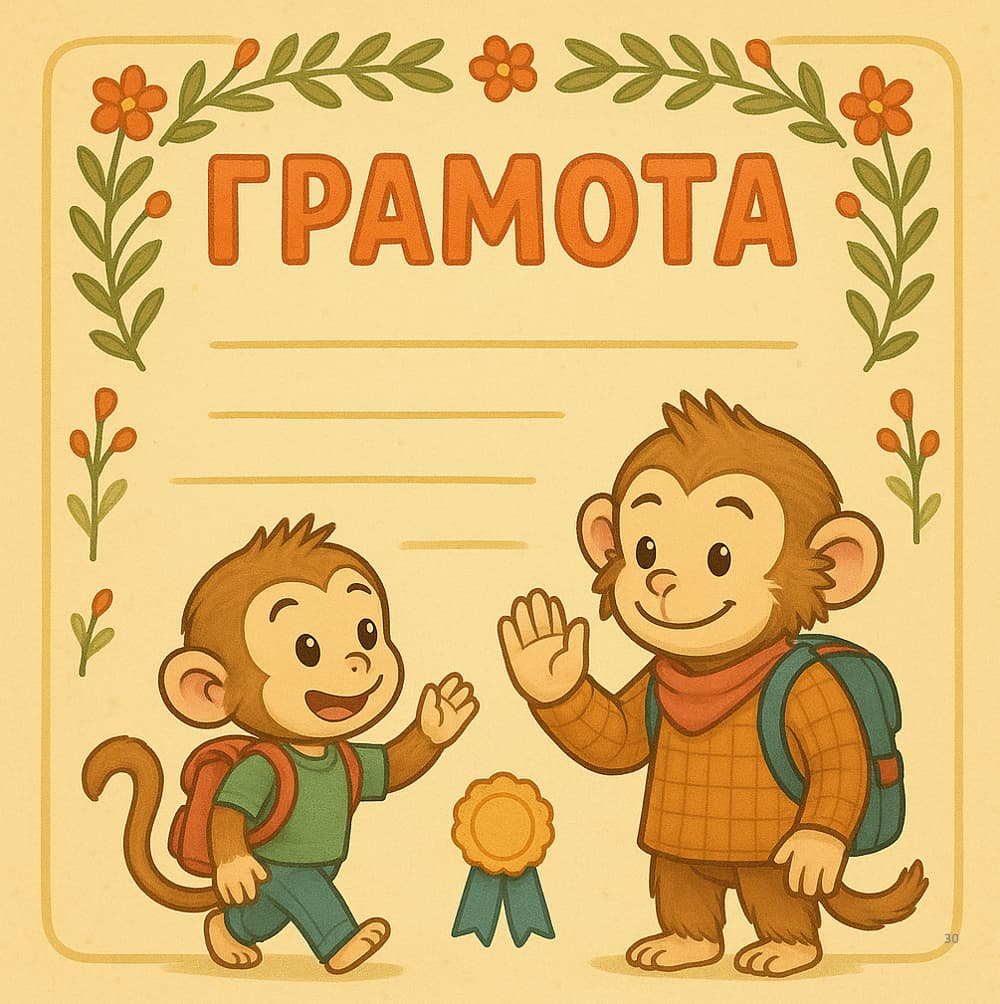 Illustration of two cartoon monkeys with a &