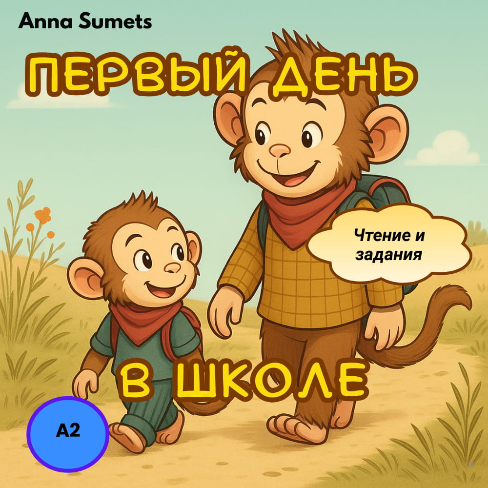Book cover with two cartoon monkeys and text in Russian, featuring Anna Sumets.