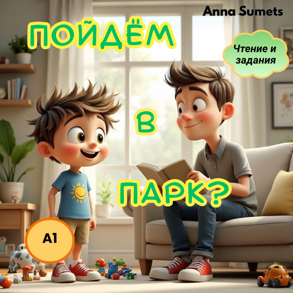 Cartoon boy and his dad are talking