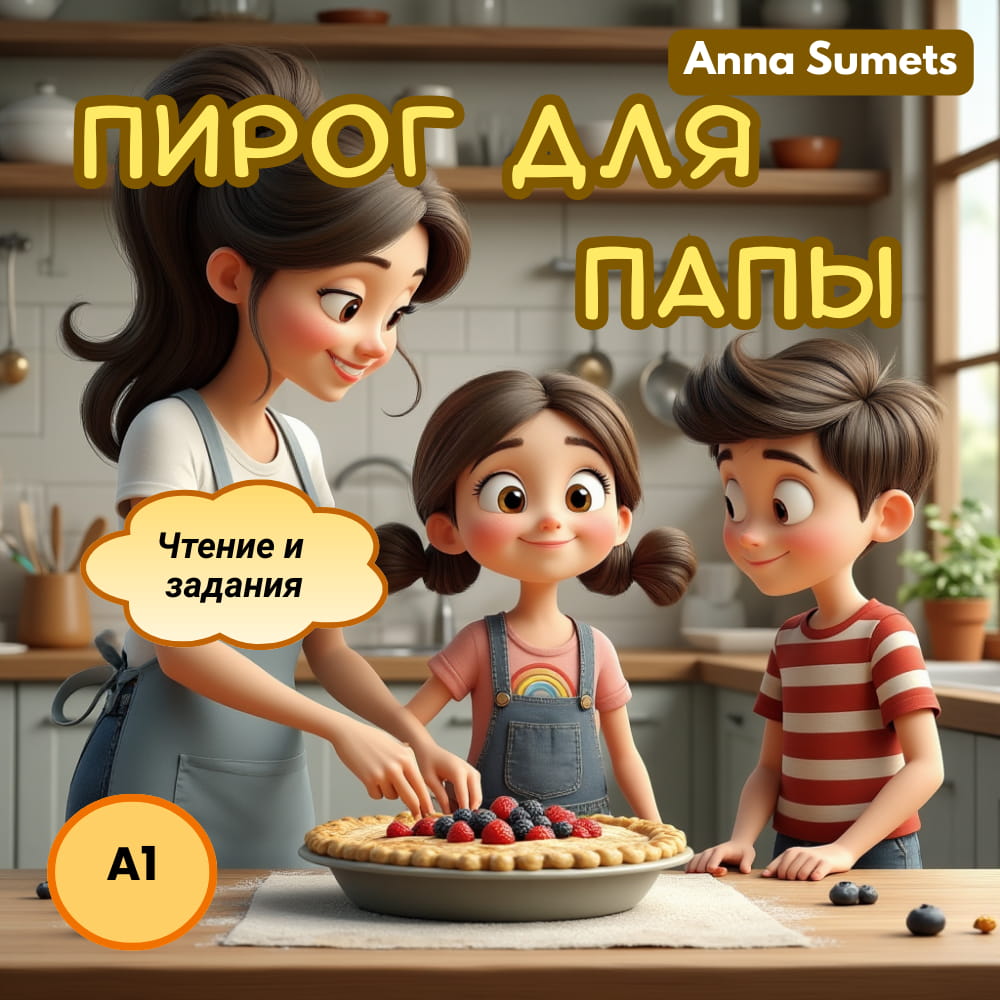 Mum and kids cooking a pie