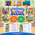 A colorful Russian educational card set cover and sample cards for children, showing illustrated scenes and text for exercises. The central title reads &